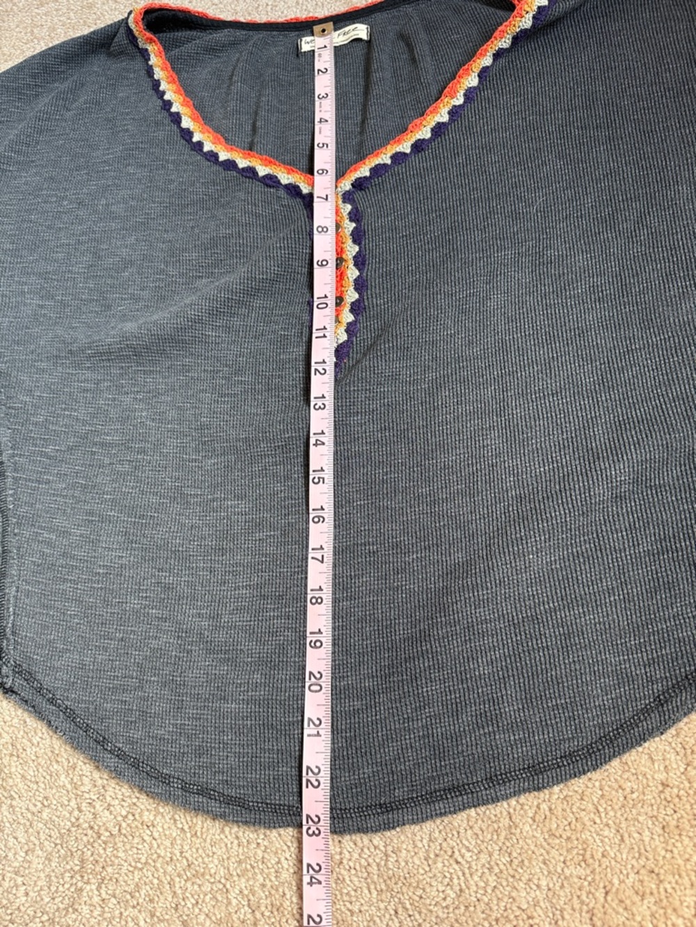 Free People We The Free Gray Batwing Oversized Crochet Waffle Knit Top - Picture 6 of 8